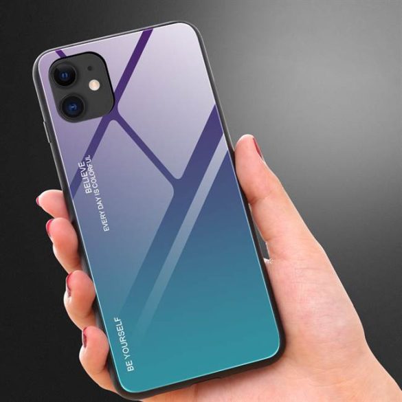 Gradiens Glass tartós edzett üveg tempered glass tok iPhone 12 mini fekete-piros telefontok