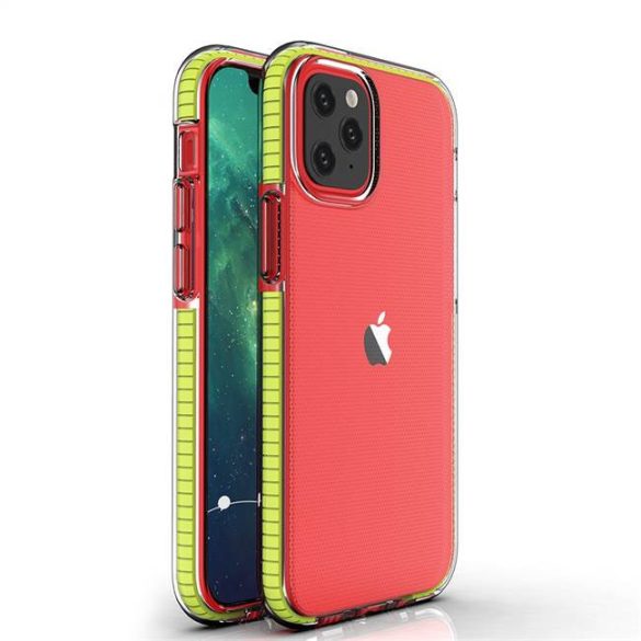 Spring tok világos TPU gél védőburkolat színes kerettel iPhone 12 mini sárga telefontok
