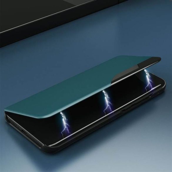 Eco Leather View tok elegáns Bookcase kihajtható tok kitámasztóval Huawei P40 Lite E fekete telefontok