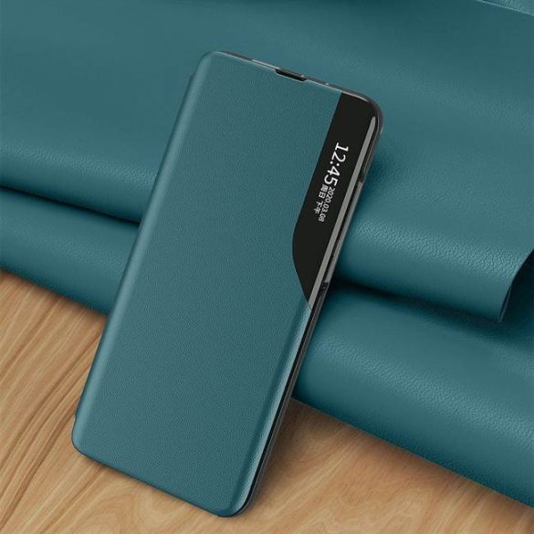 Eco Leather View tok elegáns Bookcase kihajtható tok kitámasztóval Huawei P40 Lite E fekete telefontok