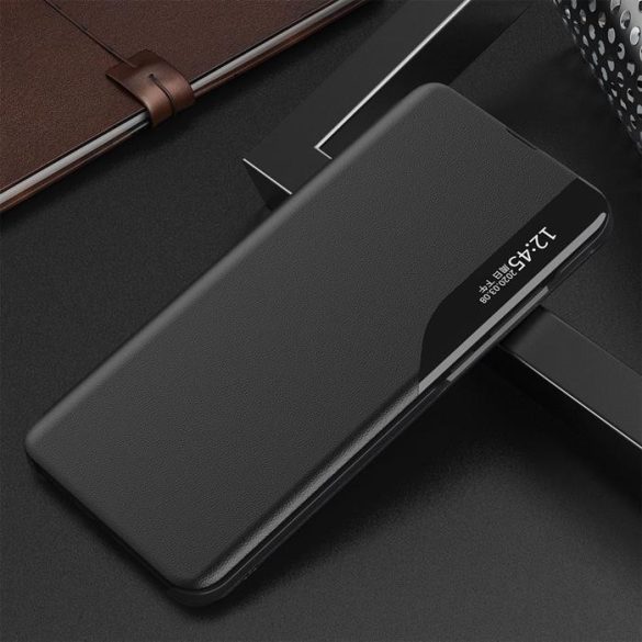 Eco Leather View tok elegáns Bookcase kihajtható tok kitámasztóval a Xiaomi Poco M3 / Xiaomi redmi 9T fekete