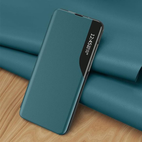 Eco Leather View tok elegáns Bookcase kihajtható tok kitámasztóval Samsung Galaxy A02s EU fekete