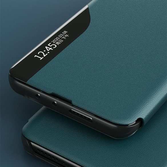 Eco Leather View tok elegáns Bookcase kihajtható tok kitámasztóval Samsung Galaxy A02s EU fekete