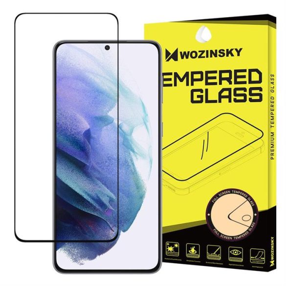 Wozinsky edzett üveg tempered glass Teljes Glue Super Tough képernyővédő fólia teljes képernyős kerettel tokbarát Samsung Galaxy S21 5G fekete szegéllyel