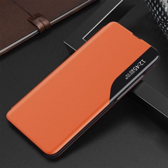 Eco Leather View tok elegáns Bookcase kihajtható tok kitámasztóval Samsung Galaxy A72 4G narancs