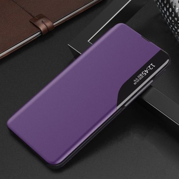 Eco Leather View tok elegáns Bookcase kihajtható tok kitámasztóval Samsung Galaxy A72 4G lila