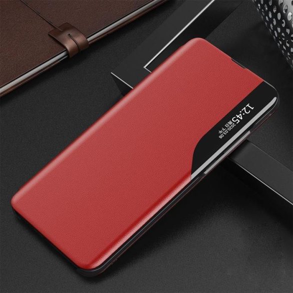 Eco Leather View tok elegáns Bookcase kihajtható tok kitámasztóval Samsung Galaxy A72 4G piros