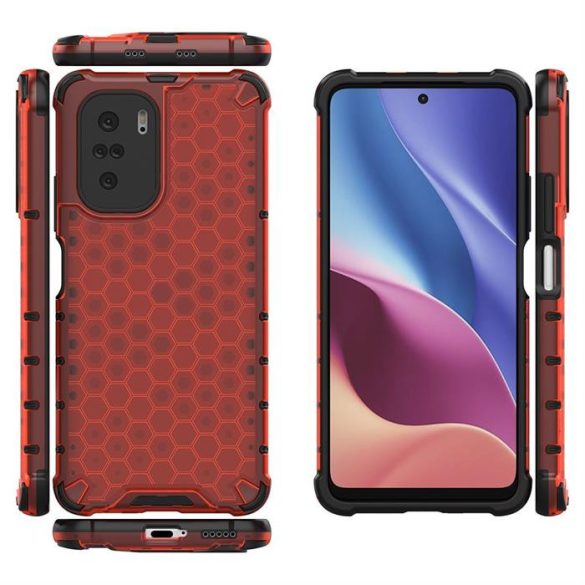 Honeycomb tok Páncél telefontok TPU Bumper Xiaomi redmi K40 Pro + / K40 Pro / K40 / Poco F3 piros