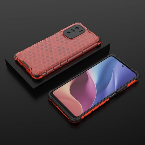 Honeycomb tok Páncél telefontok TPU Bumper Xiaomi redmi K40 Pro + / K40 Pro / K40 / Poco F3 piros