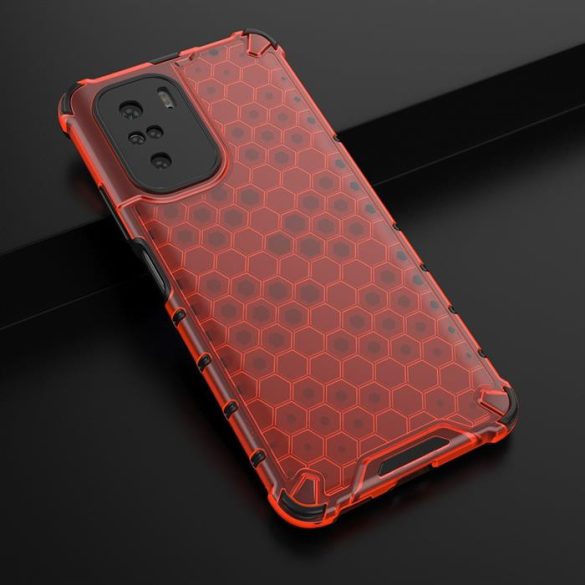 Honeycomb tok Páncél telefontok TPU Bumper Xiaomi redmi K40 Pro + / K40 Pro / K40 / Poco F3 piros