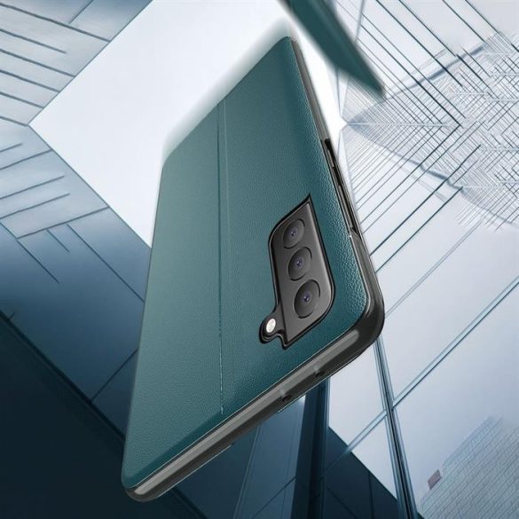 ECO Bőr View tok Elegáns flipes kihajtható tok kitámasztóval Samsung Galaxy S21 FE fekete