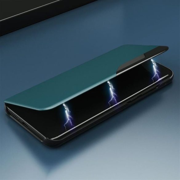 ECO Bőr View tok Elegáns flipes kihajtható tok kitámasztóval Samsung Galaxy S21 FE fekete