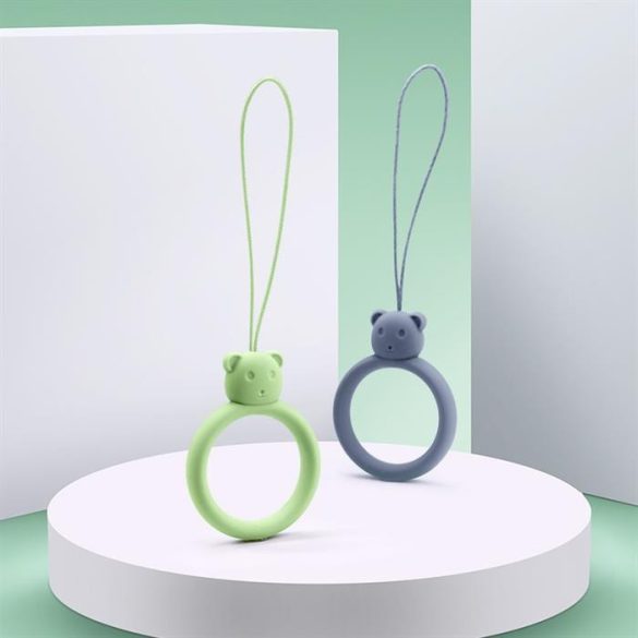 Szilikon nyaklánc egy telefonos medve gyűrűjére egy Sleve zölden