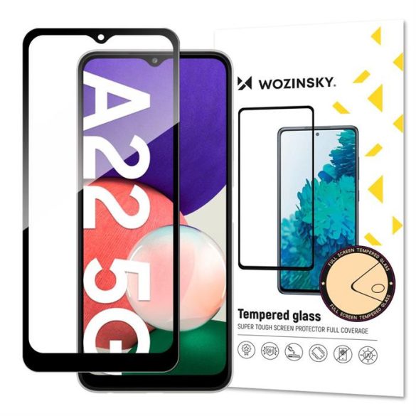 Wozinsky edzett üveg teljes ragasztó szuper kemény képernyővédő teljes fedett tokbarát Samsung Galaxy A22 5G fekete üvegfólia
