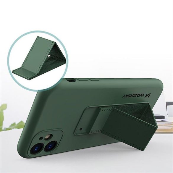 Wozinsky kitámasztható tok Flexible Silicone telefontok az állvány iPhone 11 Pro Sötét Zöld