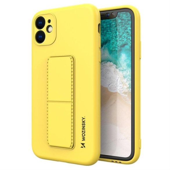 Wozinsky kitámasztható tok Flexible Silicone telefontok az állvány iPhone 12 Mini Sárga