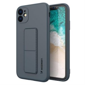 Wozinsky kitámasztható tok Flexible Silicone telefontok egy állvány iPhone 12 Navy Blue