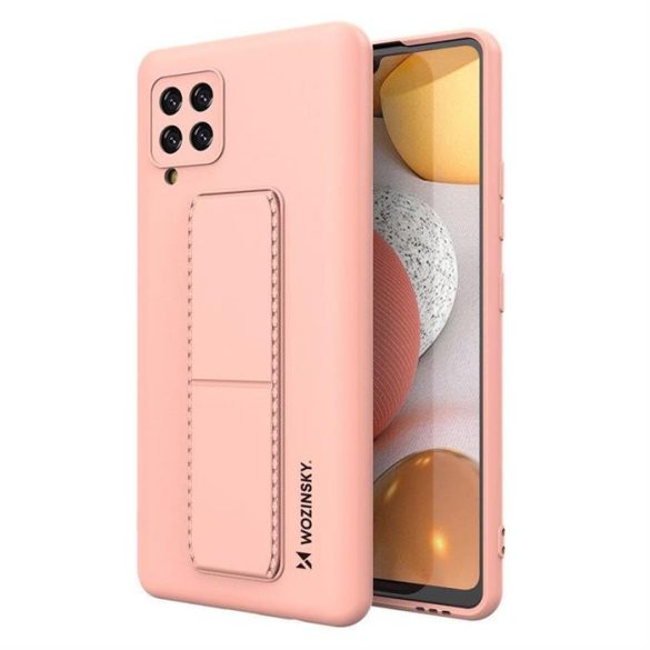 Wozinsky kitámasztható tok Flexible Silicone telefontok Samsung Galaxy A42 5G Rózsaszín