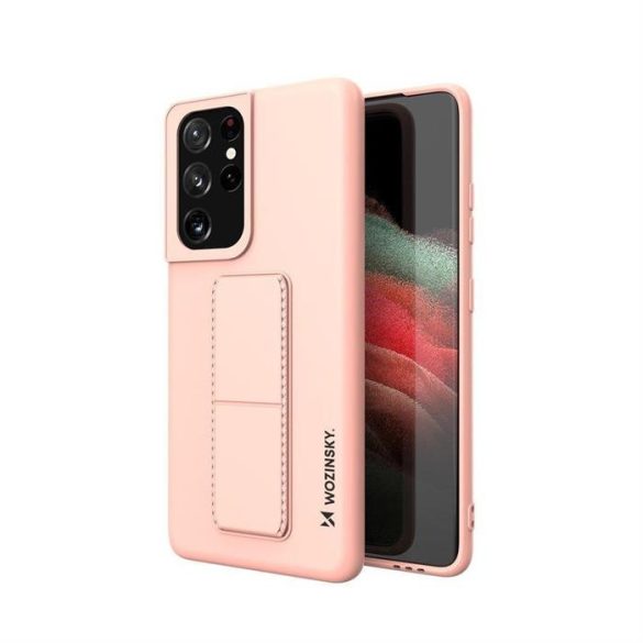 Wozinsky kitámasztható tok Flexible Silicone telefontok Stand Samsung Galaxy S21 Ultra 5G Rózsaszín
