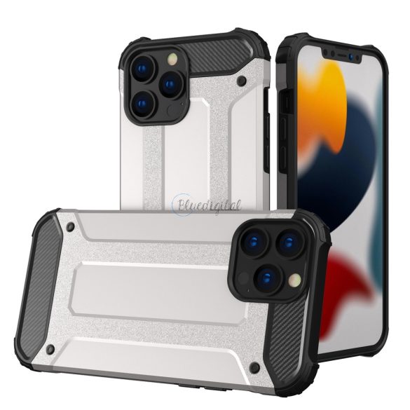 hybrid Armor tok ütésálló tok iPhone 13 Pro max ezüst