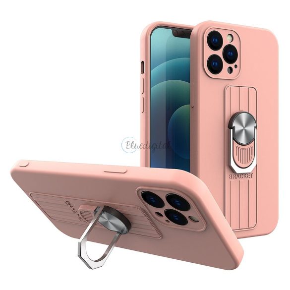 Ring tok szilikon tok iPhone 12 mini rózsaszínre