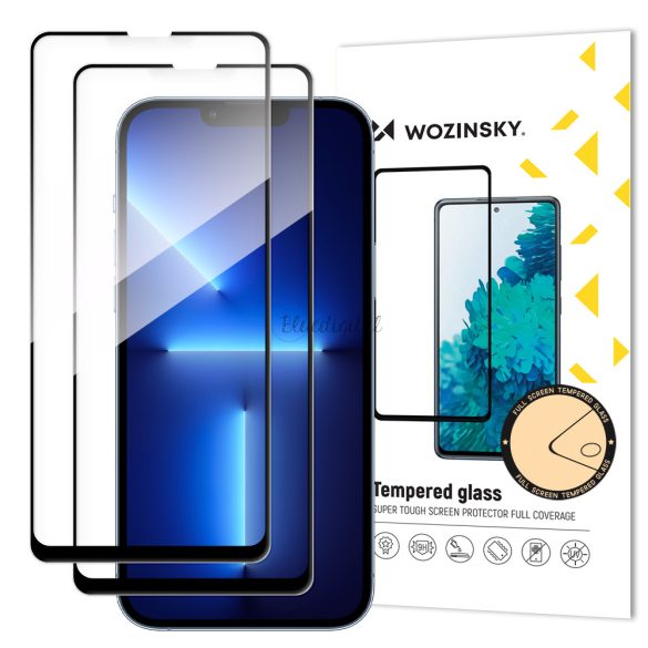 Wozinsky 2x edzett üveg teljes felületen ragasztós szuper kemény képernyővédő teljes fedett keretes tokbarát iPhone 13 Pro max fekete