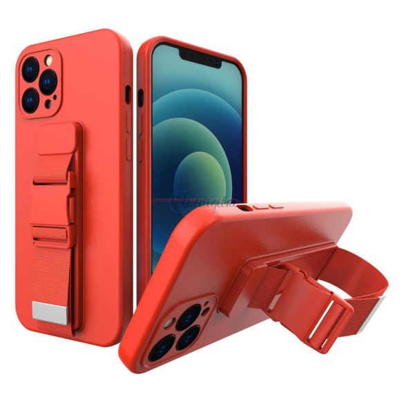 Kötél tok Gel TPU légzsák telefontok lanyardhoz iPhone 8 Plus / iPhone 7 Plus Red