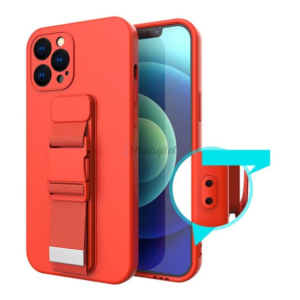 Kötél tok Gel TPU légzsák telefontok lanyardhoz iPhone 8 Plus / iPhone 7 Plus Red