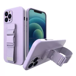   Kötél tok Gel TPU légzsák telefontok lanyardhoz iPhone 12 lila