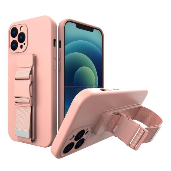 Kötél tok Gel TPU légzsákok tok With Lanyard iPhone 12 Pro Pink