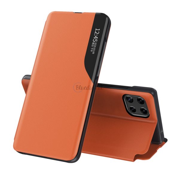Eco Leather View tok Elegáns flipes kihajtható tok Samsung Galaxy A22 4G narancssárga