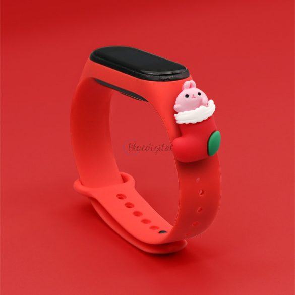Karácsonyi csereszíj Xiaomi Mi Band 4 / Mi Band 3 piros (Mikulás)