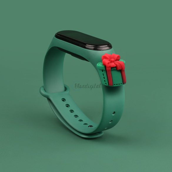 Strap Xmas okosóra csereszíj Xiaomi Mi Band 6 / Mi Band 5 karácsonyi ünnepek sötét (zöld jelen) tok
