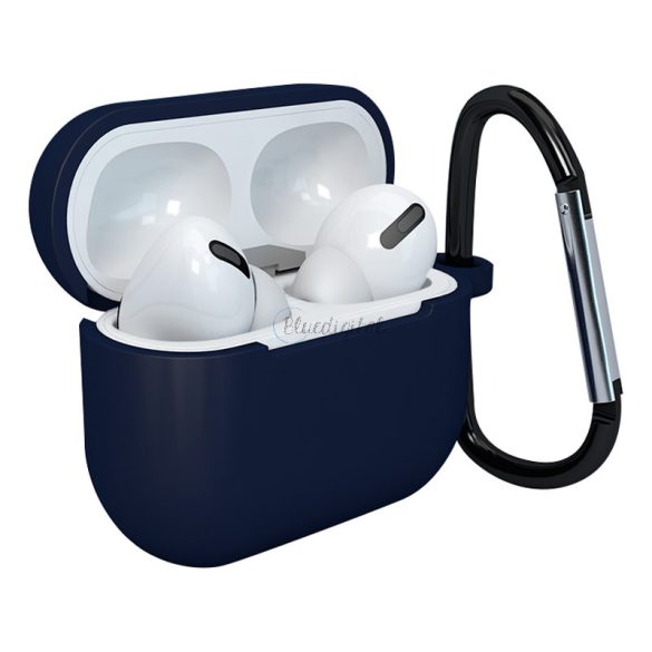 Apple Airpods 3 Soft Silicone fülhallgató tok + kulcstartó karikafüllel Sötétkék (D)