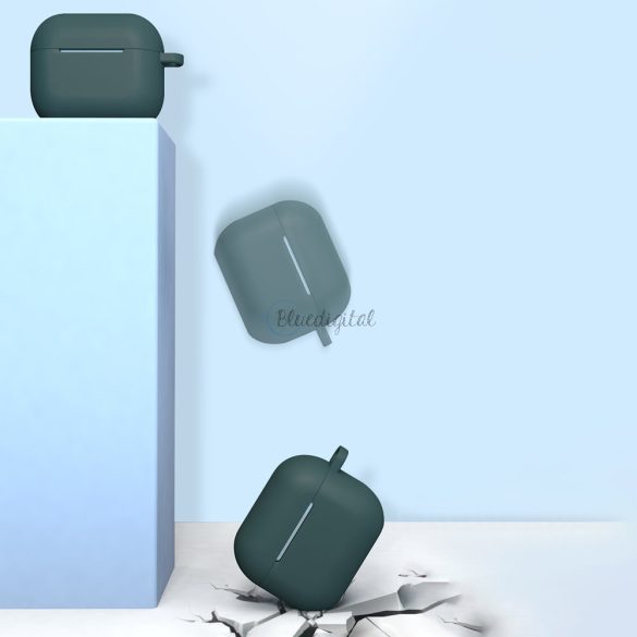 Apple Airpods 3 Soft Silicone fülhallgató tok + kulcstartó karikafüllel Sötétkék (D)