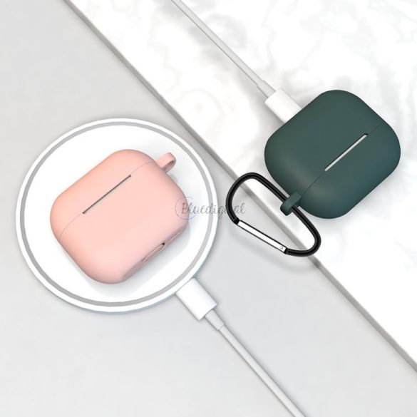 Apple Airpods 3 Soft Silicone fülhallgató tok + kulcstartó karikafüllel Sötétkék (D)