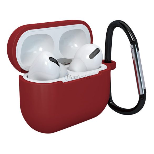 Apple AirPods 3 puha szilikon fülhallgatók tok + kulcstartó karikafüllel piros (tok D)
