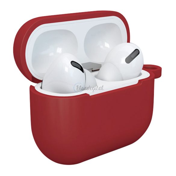 Apple AirPods 3 puha szilikon fülhallgatók tok + kulcstartó karikafüllel piros (tok D)