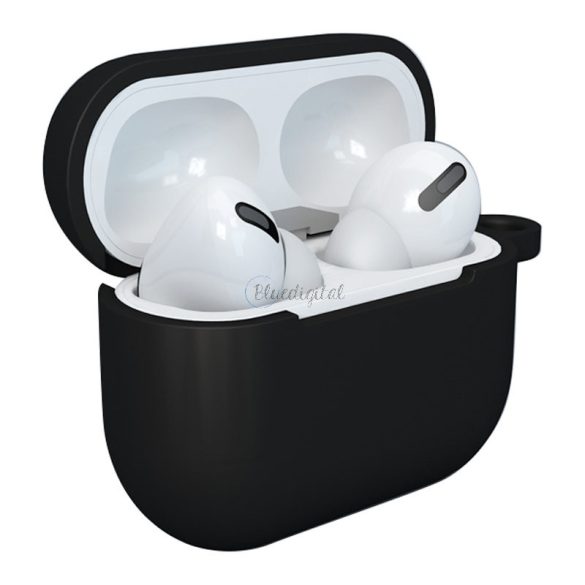 Apple AirPods 3 puha szilikon fülhallgatók tok + kulcstartó karikafüllel fekete (tok D)