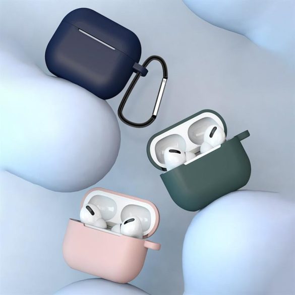Apple AirPods 3 puha szilikon fülhallgatók tok + kulcstartó karikafüllel fekete (tok D)