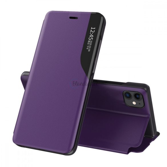 Eco Leather View tok Elegáns flipes kihajtható tok Kúpszállás iPhone 13 Pro Max Purple