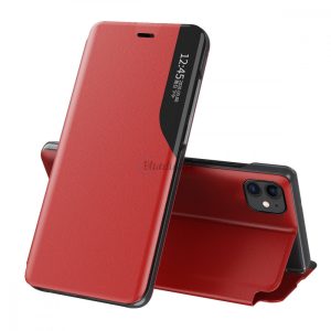 Eco Leather View tok Elegáns flipes kihajtható tok Type tok Korckstand iPhone 13 Pro Max Red