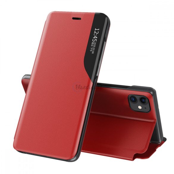 Eco Leather View tok Elegáns flipes kihajtható tok Type tok Korckstand iPhone 13 Pro Max Red