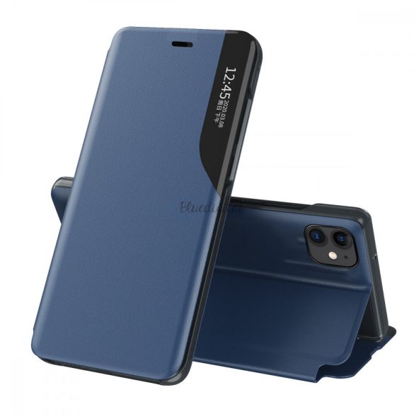 Eco Leather View tok Elegáns flipes kihajtható tok Type Type tok kitámasztható iPhone 13 Mini Blue