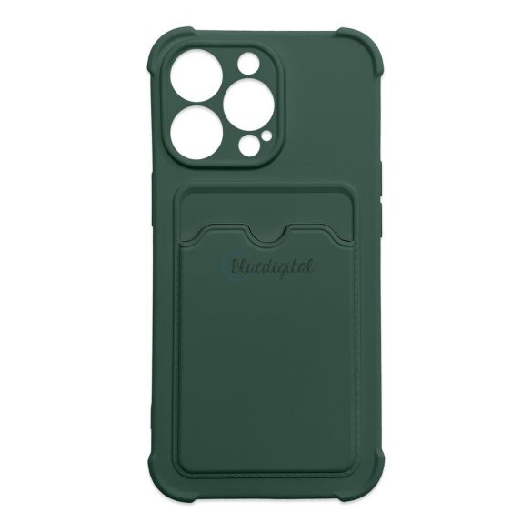 Card Armor tok iPhone 13 mini kártyatartóval, légzsákkal, és megerősített védelemmel zöld