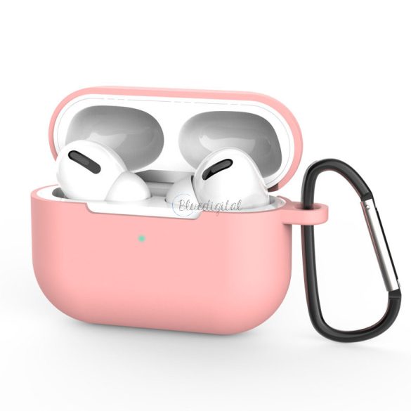 Airpods Pro Silicone puha tok fejhallgatóhoz + Kulcstartó karabiner medál rózsaszín (D)