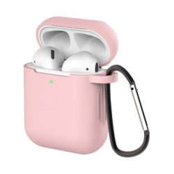   Airpods tok 2 / Airpods 1 Silicone puha tok fejhallgatóhoz + Kulcstartó Carabiner medál rózsaszín (D)
