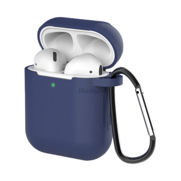 Airpods tok 2 / AirPods 1 Silicone Puha tok fejhallgatóhoz + Kulcstartó Carabiner medál kék (D)