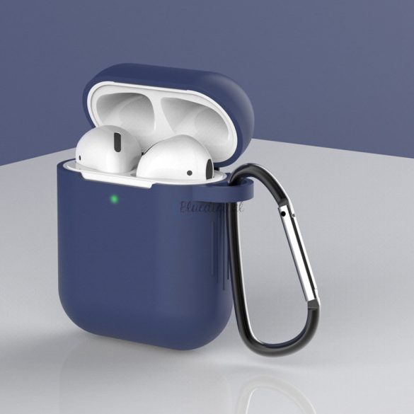 Airpods tok 2 / AirPods 1 Silicone Puha tok fejhallgatóhoz + Kulcstartó Carabiner medál kék (D)