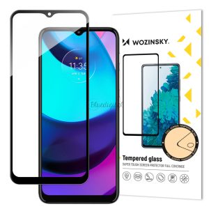 Wozinsky Super Tartós teljes felületen ragasztós edzett üveg teljes képernyős üvegfólia tokbarát Motorola Moto E20 fekete